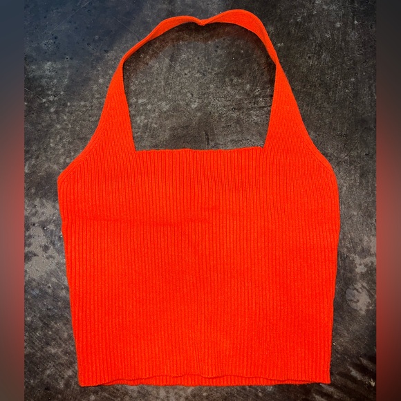 None Tops - Bold Orange Halter Top